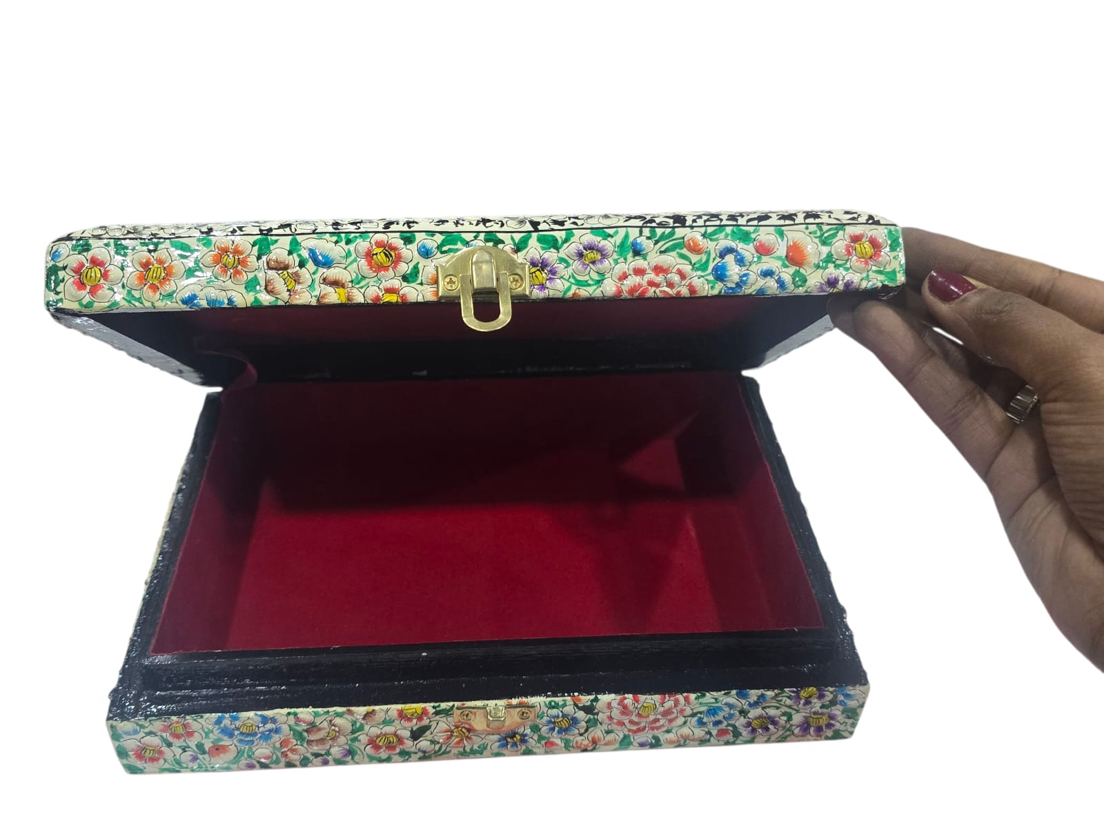 Paper Mache Box, Handmade paper mache box, Hand Painted Trinket Box with Floral Motif, Valentine day gift, Lacquered Paper Mache Box